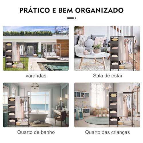 Arara 4 Nichos Com Cortina Prateleira Guarda Roupa (preto)