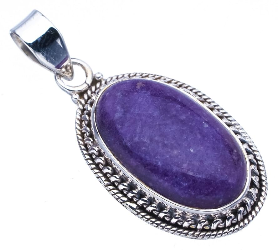 Pendentif lépidolite pourpre argent 925 fait main bijoux StarGems 3.81cm