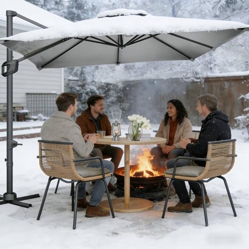 Garvee Cantilever Patio Umbrella 10x10 ft Large Rectangle Umbrella Outdoor Market Umbrellas 360 Rotation Offset Hanging Outdoor Shade for Patio Gray 10FTx10FT Without Solar LED