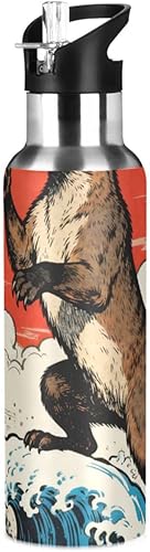 Japanese Ocean Sea Waves Cat Leakproof Water Bottles With Straws Leak-proof Double-Wall Vacuum Insulation for Sport Gym Outdoor Travel School 20 OZ