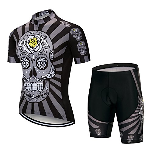 Men's Cycling Jersey Set Men Bike Jerseys and Shorts with Gel Paded S-5XL, Breathable Quick-Dry (Black Skull Set M)