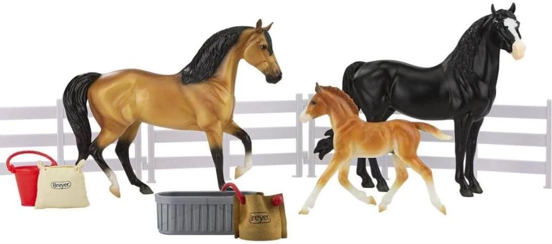 Breyer Spanish Mustang Family Horse Figure Set | 3 Horse Set | 9.75" x 7" | 1:12 Scale | Freedom Series