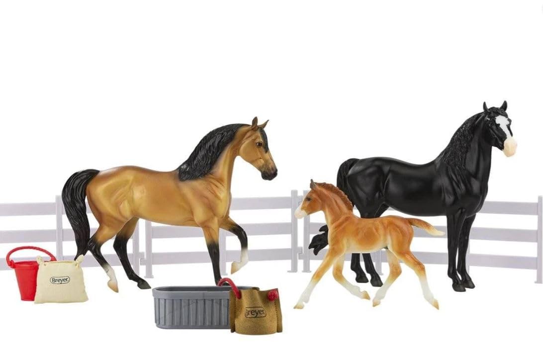 Breyer Spanish Mustang Family Horse Figure Set | 3 Horse Set | 9.75" x 7" | 1:12 Scale | Freedom Series
