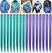 FAIRY COLOR Colored Clip in Hair Extensions 21inch Teal Heat-Resistant Straight Highlight Hairpieces Cospaly Fashion Party Christmas Gift For Kids Girls 14 pcs(Teal+Lavender)