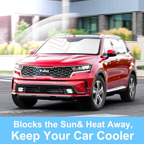 Image of Windshield Sun Shade Custom Fit for 2021 2022 2023 2024 2025 2026 Kia Sorento SUV Accessories Foldable Sunshade Sun Blocker Protect Car from Sun Rays & Heat Damage Keep Car Cooler