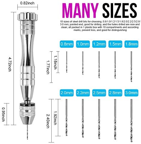 Pin Vise for Resin Casting Molds, LEOBRO Steel Hand Drill, Resin Drill with 10 PCS Drill Bit, Precision Hand Drill Tools for Epoxy Resin Arts Crafts, Wood, Clay, DIY Resin Keychain Jewelry Making