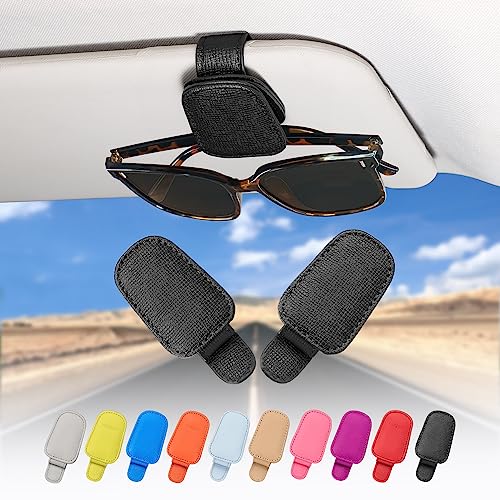 quipuda 2 Pièces Porte Lunettes pour Voiture en Cuir Véritable, Magnétique Support Lunettes pour Voiture Pare-soleil Accessoires, Pince à Lunette Auto,...