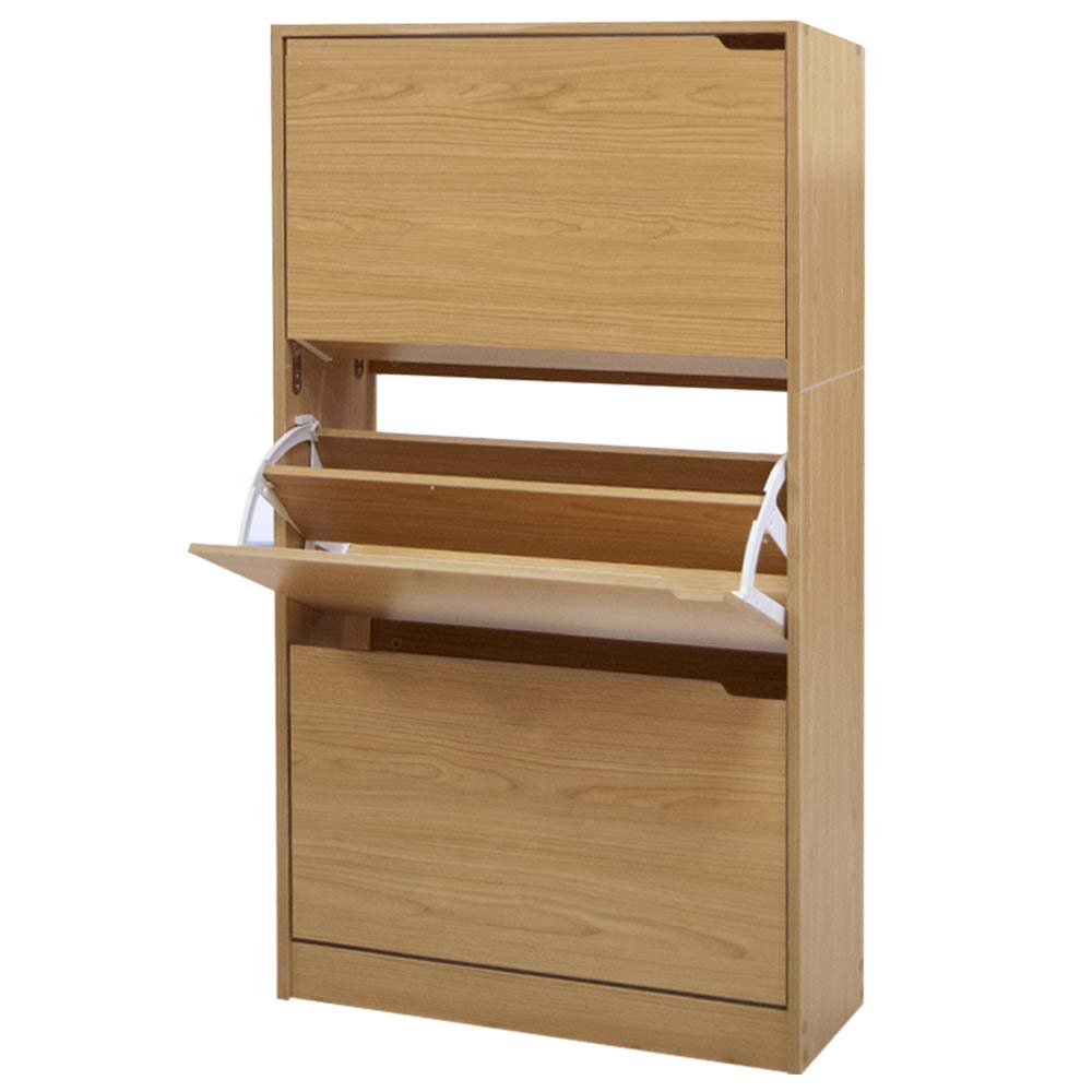 BAKAJI Zapatero de Madera MDF con 3 Puertas para Zapatos abatibles, Asas retráctiles, Doble Profundidad, tamaño Compacto, Delgado, 63 x 24 x 115 cm, Ahorra Espacio de Entrada de casa (Roble)