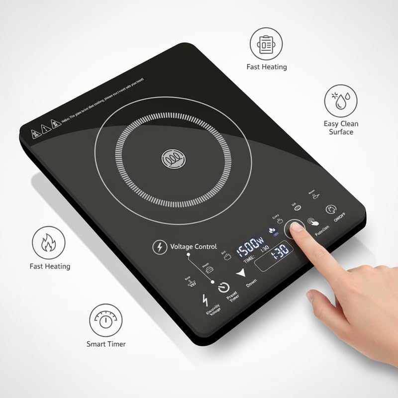 Image of Drumstone (15 Years Warranty) 2000W Induction Cooktop with Touch Control, Single Burner Induction Stove, Fast Heating Electric Cooktop with LED Display & Adjustable Temperature