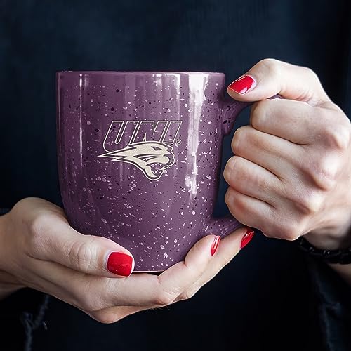 Image of Rico Industries NCAA Northern Iowa Panthers Purple Personalized 16 oz Team Color Laser Engraved Speckled Ceramic Coffee Mug