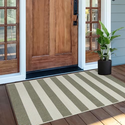 OJIA Green and White Striped Rug 24