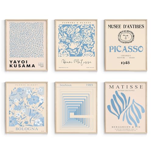 Image of Habseligkeit Blue Master Wall Art Prints, Abstract Matisse Wall Art Exhibition Posters, Vintage Art Art Prints, Retro Room Decor for Aesthetic Bedroom(8x10inch, Unframed