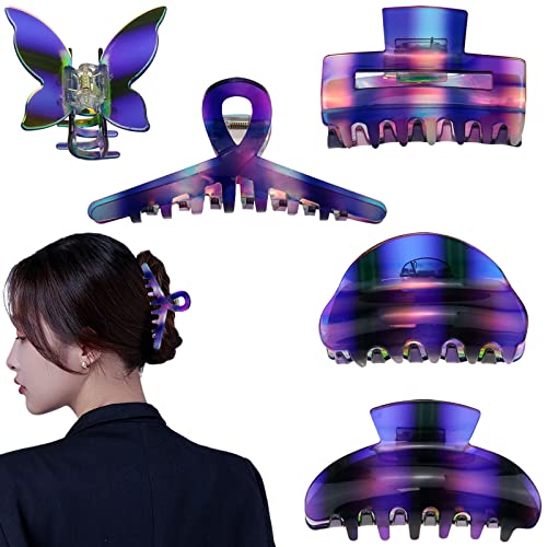 5 Pcs Large Hair Clips for Women or Girls Purple Dazzle Color Claw Clips Nonslip Acrylic Fashion Hair Styling Accessories for Thick or Thin Hair