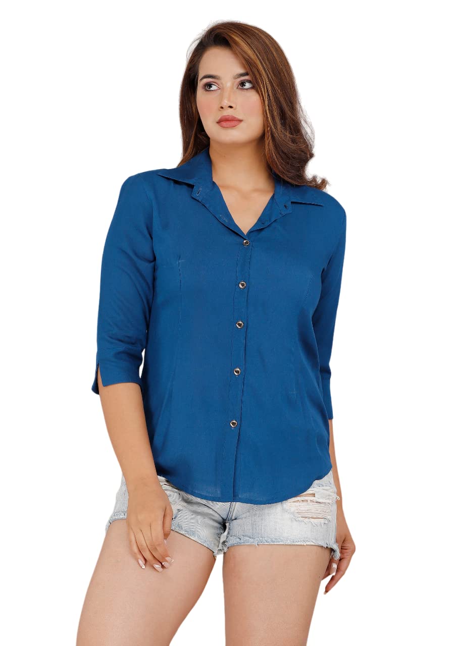 gehu garments Women Solid Shirt for Office & Casual wear | 3/4th Sleeves Spread Collar-picture-34