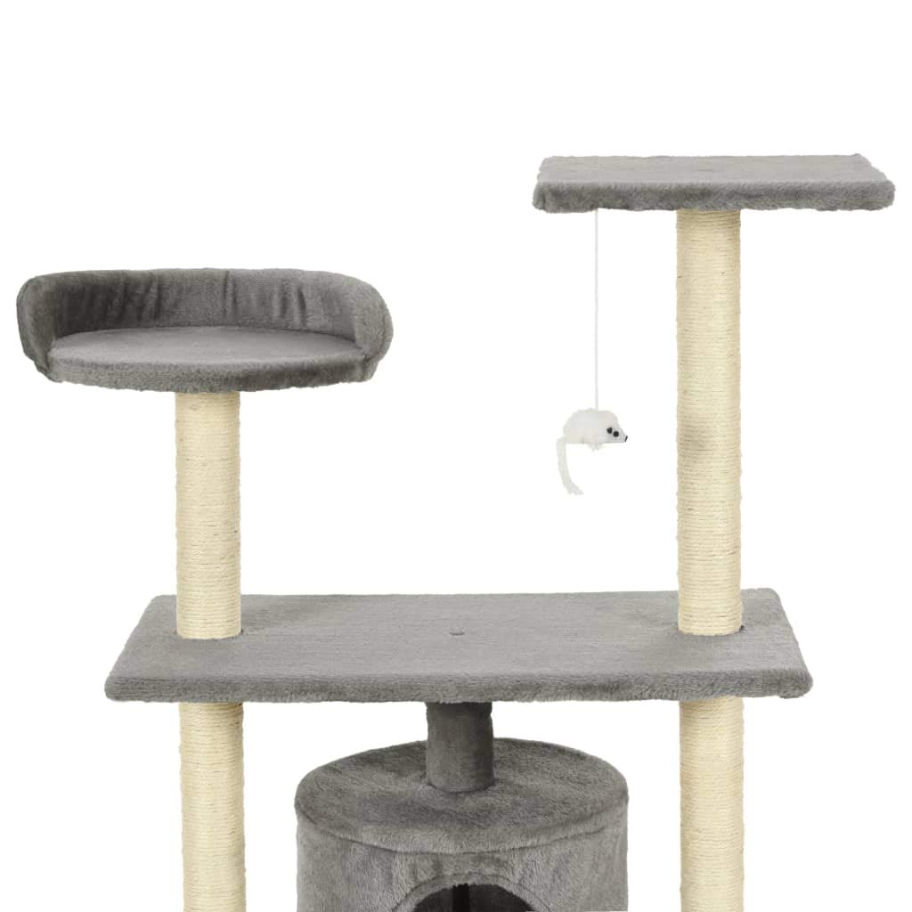 Kratzbaum mit Nest Plattform Höhle 95 cm Katzenbaum mit Spielzeug Anhänger Maus Farbe Grau