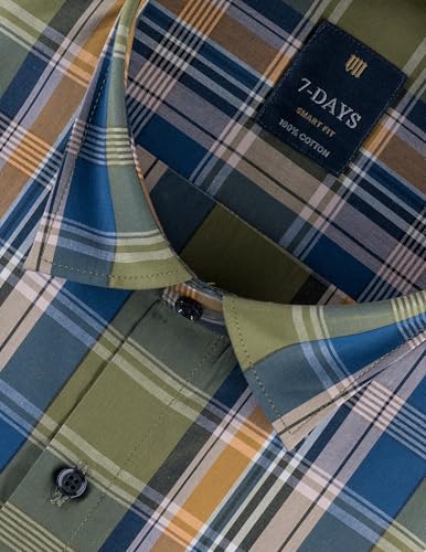 Image of 7-DAYS Men's Premium Check Shirt - 100% Cotton, Tailored Fit (Between Slim & Regular), Full Sleeve, with Pocket - Smart Office & Casual Look