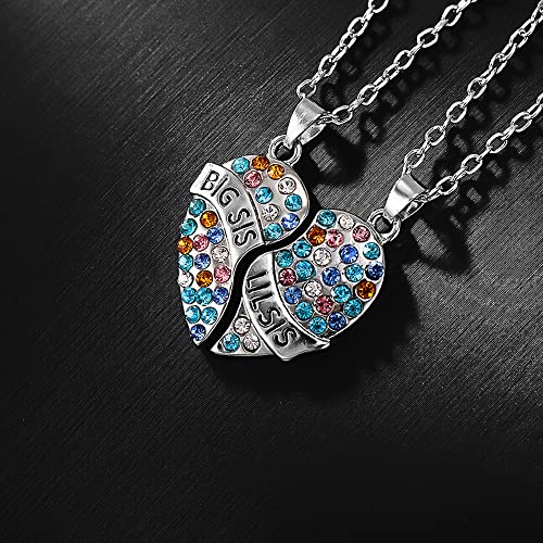 Kefley Big Sis Little Sis Necklace for 2 Matching Sister Necklace for 2 Lil Sister Birthday Gifts from Sister Christmas Gifts from Sister Heart Necklaces for 2 Twin Sister Gifts4