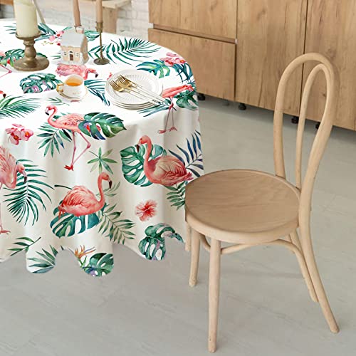 Tropical Palm Leaf Oval Tablecloth 60X84Inch, Summer Watercolor Flamingo Table Cloth,Waterproof Wrinkle Resistant Durable Polyester Tablecloth For Indoor And Outdoor, Holiday Kitchen Dining And Party #TOP5