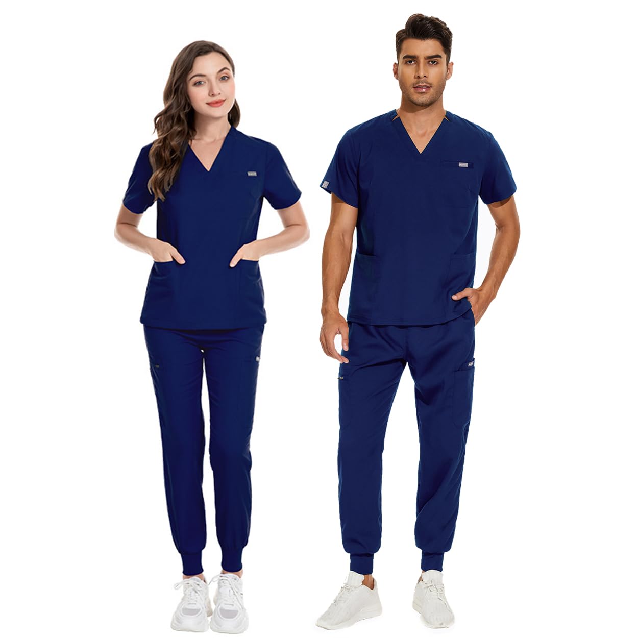 Mundury medyczne dekolt w serek stretch peelingi top z krótkim rękawem z 3 kieszeniami rozciągliwe spodnie joga joggery slim fit elastyczny pas DK09