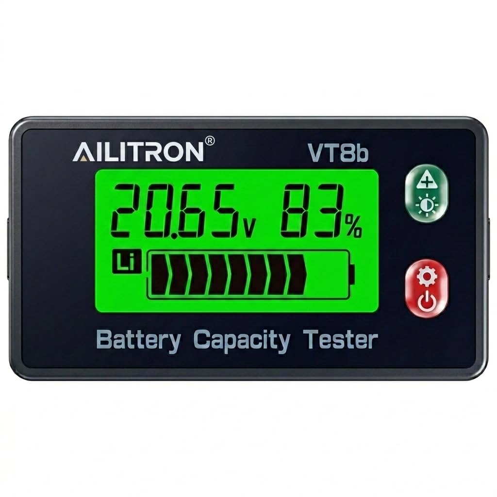 Photo 1 of AILITRON VT8 Battery Capacity Tester, 8V-120V Universal Digital Battery Monitor & DC Voltage Meter with LCD Display Percentage Indicator, Low Capacity Alarm for LiFePO4, Lithium, Lead-Acid, RV, Solar