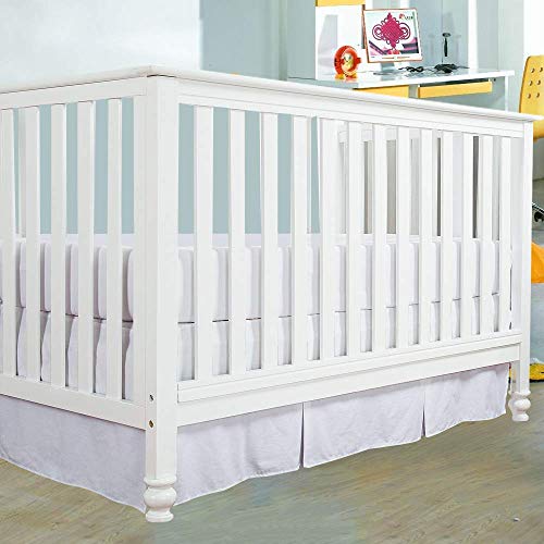 Image of Cottington Lane Crib Bed Skirt Pleated Crib Skirt Dust Ruffle, 100% Natural Cotton, Nursery Crib Toddler Bedding Skirts for Baby Boys or Girls, 14 inch Soft Crib Dust Ruffle Drop Crib Skirt-White