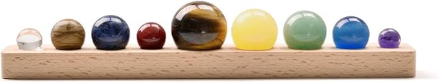 JOVIVI Nine Planets Solar System Galaxy Universe Model Healing Crystals Chakra Stones Balls Gemstones Sphere with Wooden Base Feng Shui Ornaments Living Room Desk Home Decorations
