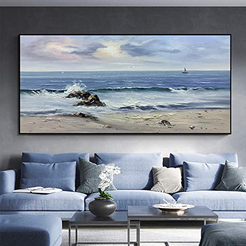 Peinture à l'huile paysage de lever de soleil bleu 120x240 cm pour salon