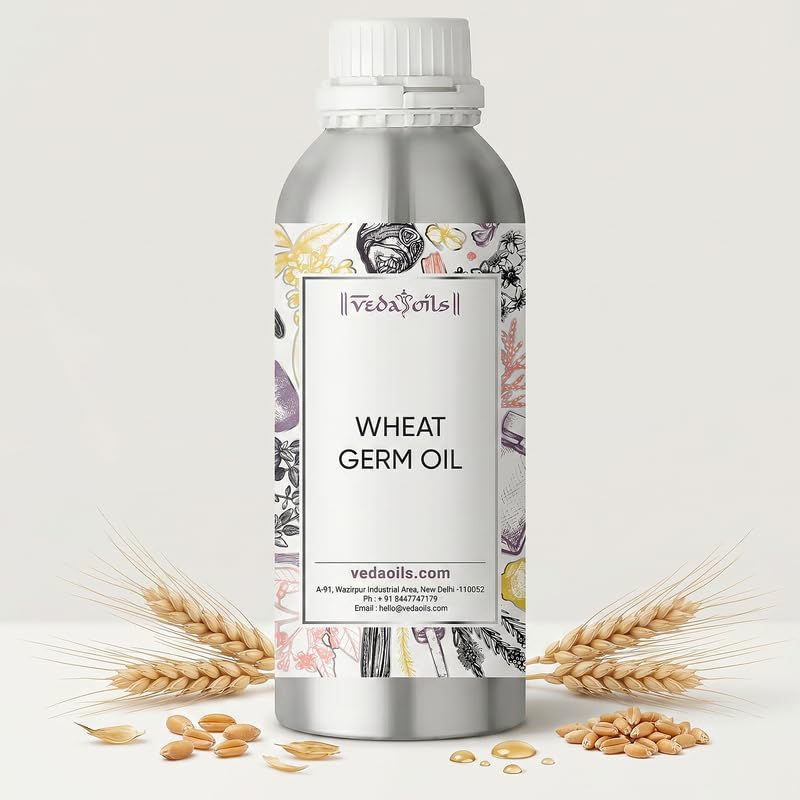 Image of VedaOils Wheat Germ Oil 100ml | 100% Cold Pressed Pure Natural Wheat Germ Oil for Skin & Hair Growth | Anti-Hairfall, Promotes Hair Growth, Softness & Shine