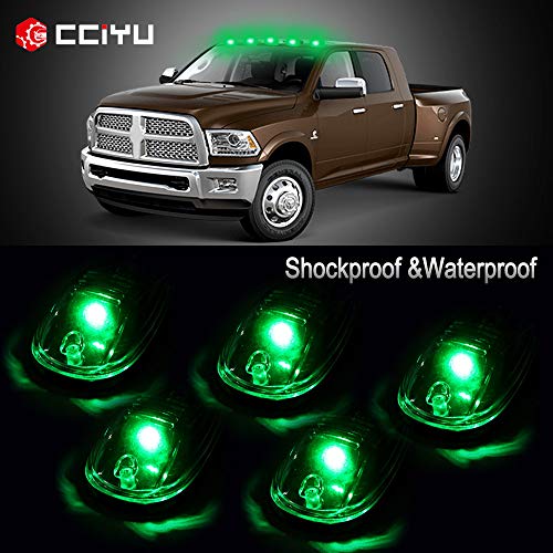 cciyu Cab Marker Light 5x T10-6-3020-SMD Green Top Clearance Roof Running Bulbs with 5x Smoke Cab Roof Light Base Cab Marker Assembly for 2012-2016 For Dodge For Ram 1500 2500 3500 4500 5500