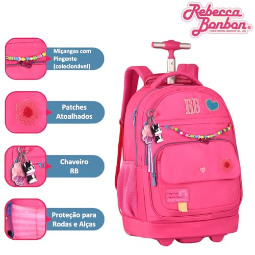 Kit Mochila Rodinhas Rebecca Bonbon com Lancheira e Estojo Box (Rosa)