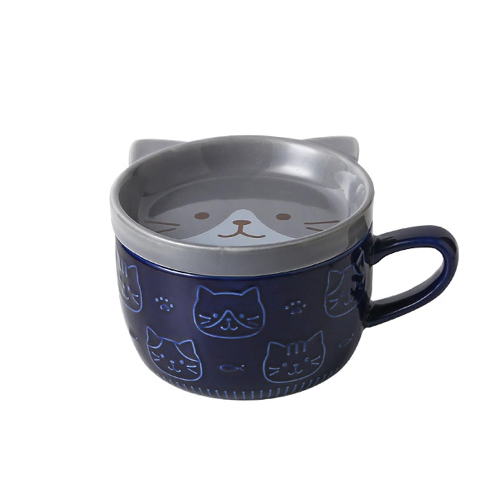 Tasse chat bleu avec soucoupe en céramique pour café et thé