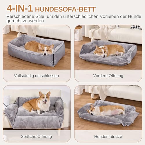 Dogat Hundebett waschbar, Hundesofa, 63x52cm | 4 Größen (S-XL), Flanell-Oberfläche, rutschfest, Hundekissen mit Reißverschluss für kleine, mittlere & große Hunde, Grau