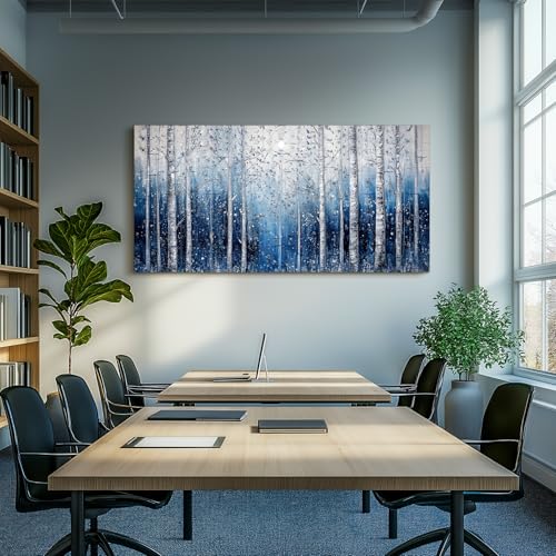 SERIMINO Birch Forest Wall Art, Nature Tree Extra Large Artwork, Spiritual Landscape Canvas Painting, Blue and White Aesthetic Pictures Wall Decor Living Room Bedroom Office Art Prints 30"X60"