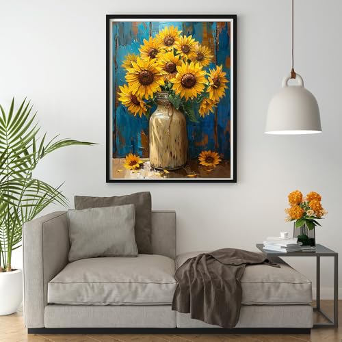 Image of Moohue Art Crafts 14ct Counted Cross Stitch Patterns Kits Sunflowers Printed Stamped Cross Stitch Kits for Adults Needlepoint Kits (Beautiful Sunflowers)