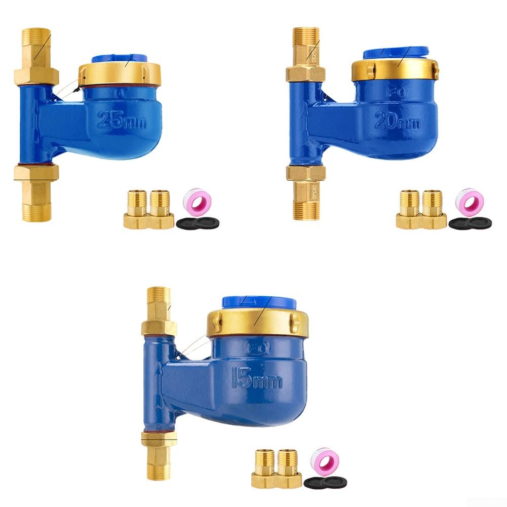 Compteur d'eau vertical, compteur d'eau froide en laiton lourd, compteur d'eau verticale connecté au cuivre pour maison/jardin/maison/appartement (DN25)
