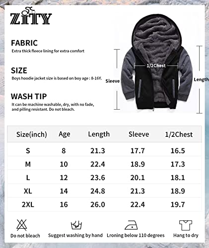 Zity Kids Sweatshirt Full Zip Hoodie Youth Long Sleeve Sweatshirt Fleece Jacket With Kanga Pocket (Black Grey,16) #TOP5