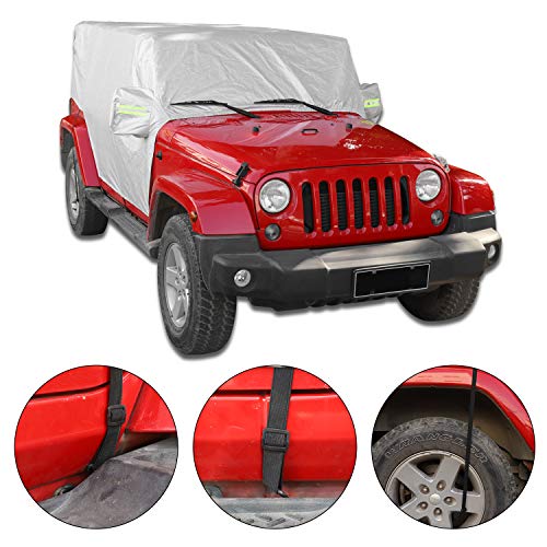 RT-TCZ Car Rain Sunshade Cover Compatible with 2007-2024 Jeep Wrangler JK JL 4 Door Windproof Dustproof Scratch Resistant Outdoor UV Protection Auto Cover by RT-TCZ - Image 3