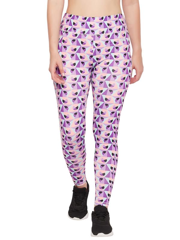 Image of Clovia Women's High Rise Printed Active Tights with Side Pocket (AB0042D12 Purple )
