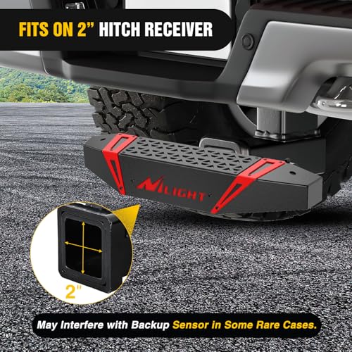 Image of Nilight Hitch Step with Whip Mount Holes 2 inch Receiver Upgraded Textured Black Anti-Slip Step Bar Rear Bumper Guard Protector Includes Hitch Lock & U-Bolts Universal Fit for Trucks SUV Car Van