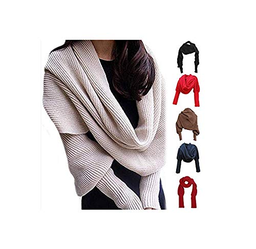 Unique Autumn Winter Knit Scarf with Long Sleeve, Fashion Shawls Scarf Wrap Sweater for Wonmen2