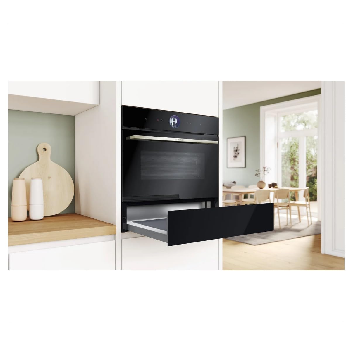 Bosch Hausgeräte BIE7101B1 Série 8 Tiroir à accessoires, 60 x 14 cm, 21 l, max. 64 tasses à expresso / 14 assiettes, mécanisme push-pull, espace pour petits plats et ustensiles de cuisine