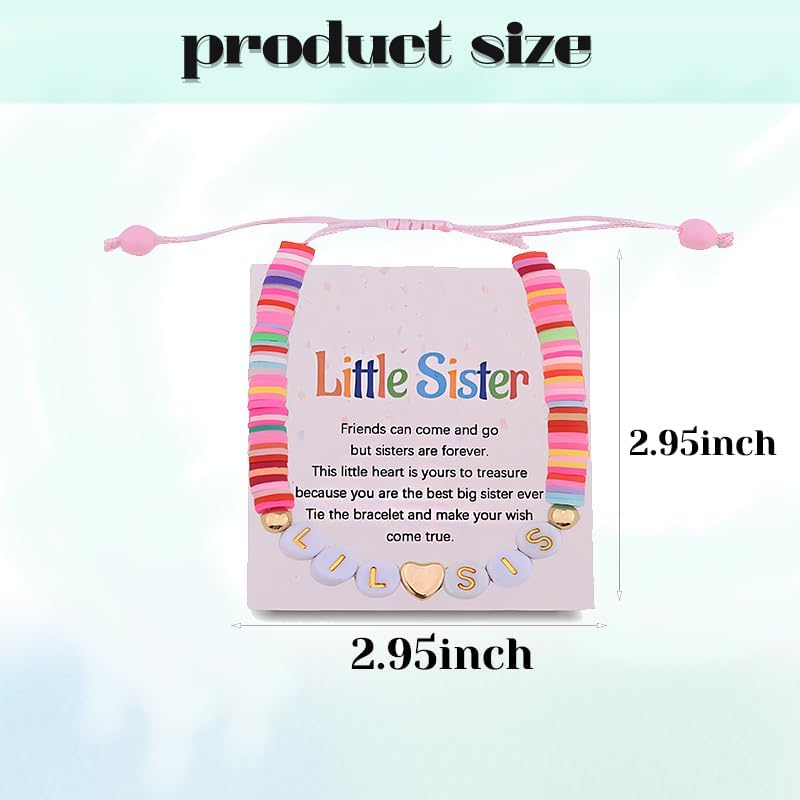 yaozeio Colorful Little Sis Bracelet for Sister Clay Beads Bracelet Gifts for Women Birthday Gifts for Stepsister Fostersister Lil Sis Bracelets from Big Sister Friends Adjustable Bracelets - Image 7