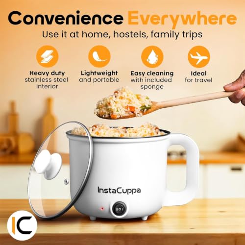 Image of InstaCuppa 3-in-1 Multi Cook Kettle with Steamer, 1.2 L Inner Pot, Adjustable Temperature Settings, Wide Mouth, Ideal for Boiling Milk, Tea, Coffee, Eggs & Steaming Veggies, 600 Watts