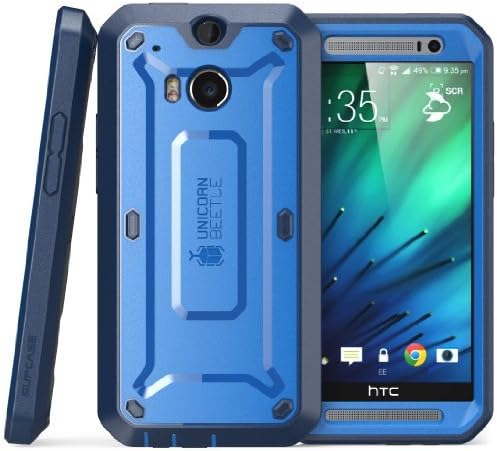 HTC One M8 Case, SUPCASE [Heavy Duty] HTC One M8 Case 2014 Release [Unicorn Beetle PRO Series] Full-body Rugged Hybrid Protective Case with Built-in Screen Protector (Blue/Blue), Dual Layer Design + Impact Resistant Bumper