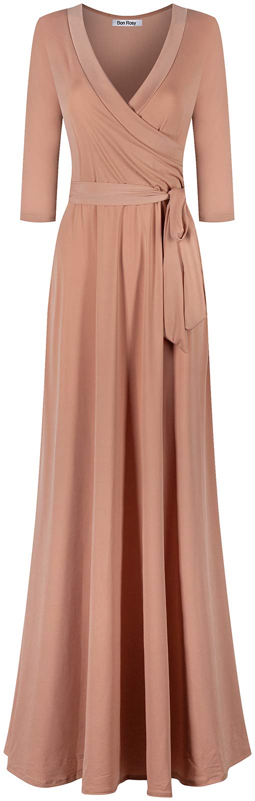 Women's 3/4 Sleeve Deep V-Neck Maxi Faux Wrap Solid Plus Size Dress