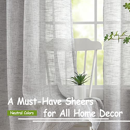 Image of Treatmentex Semi Sheer Curtains Grey Burlap Faux Linen Curtain Panels for Small Windows 45 inch Long Light Filtering Country Rustic Grommet Top Window Drapes 52 inch w 2 pcs