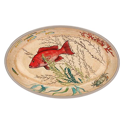 Thun Rose & Tulipani - Set 2 Fondi Ovali con Decorazioni del Mondo Marino in Melamina, Idea Regalo, Linea Sea Life, 24x15 cm