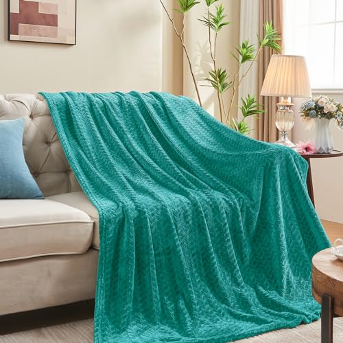 inhand Teal Fleece Twin Blanket, Super Soft Flannel Cozy Blankets for Adults, Lightweight Leaves Pattern Fuzzy Blanket for Couch Sofa Bed Office, Warm Plush Blankets for All Season, 60x90 Inches by inhand - Used condition - US$17.02