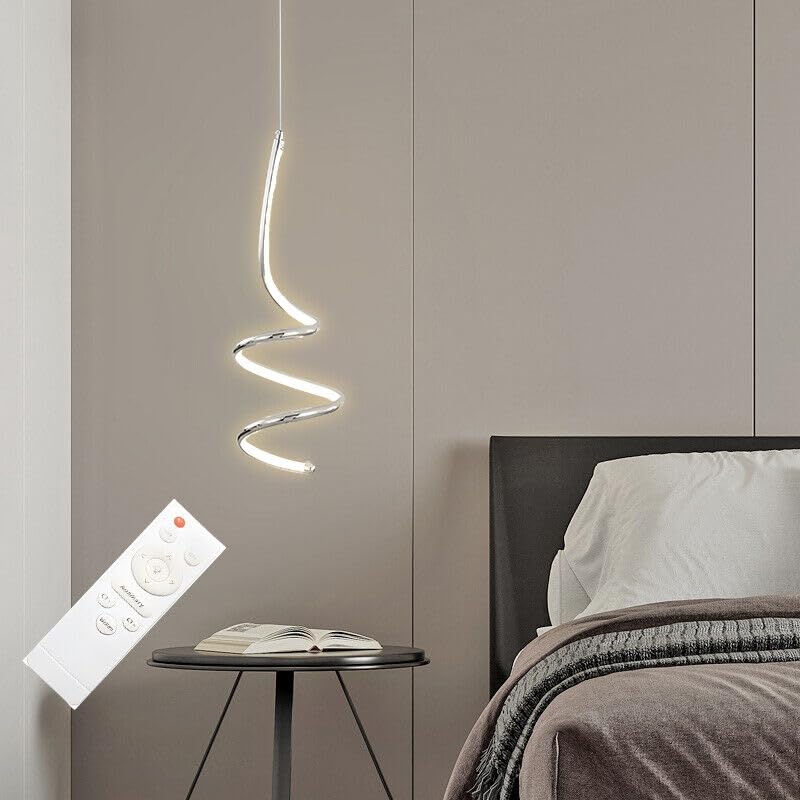 Partenopea® Lampada a Sospensione LED moderno a spirale Dimmerabile cambia 3 Tonalità Luce completa di Telecomando per interni cucina stanza letto soggiorno (ORO)