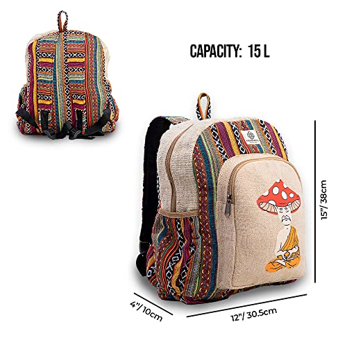 Mushroom Head Hemp Backpack Bag - Eco Friendly Hippie Yak Design Durable Functional Traveling Hiking Friendly Casual Daypack Bag by Freakmandu2